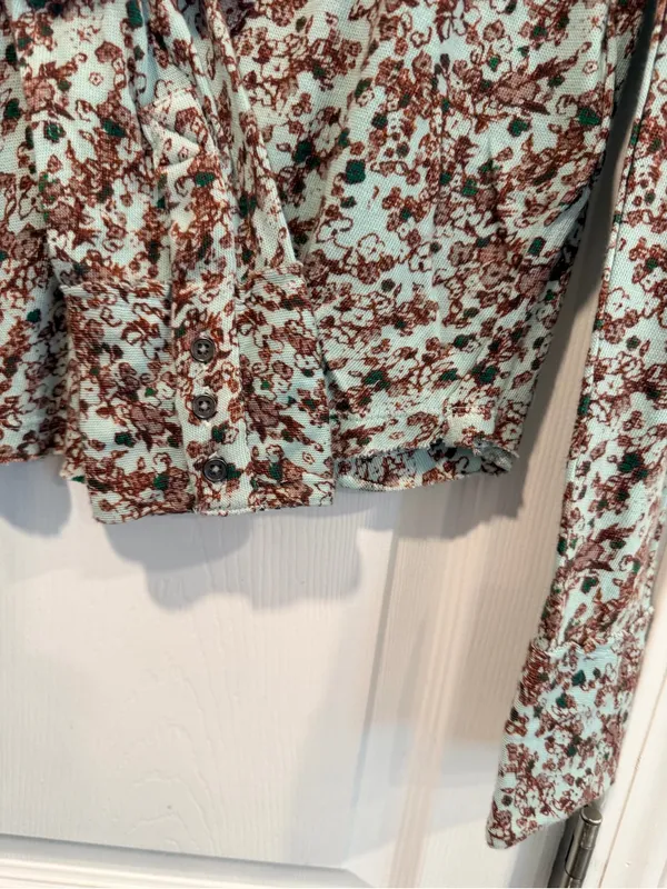 NWOT Free People We The Free Size S Floral Stripe Henley Top Long Sleeve Boho - Image 3
