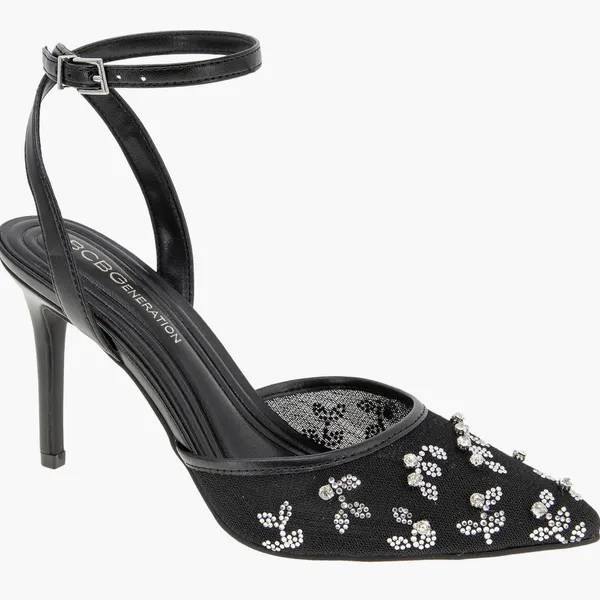 NEW BCBGeneration Black Rhinestone-Embellished Pointed Toe Ankle-Strap Heels - Image 5