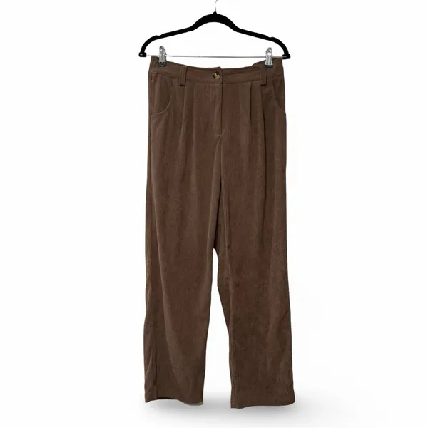 HALARA Mid Rise Corduroy Casual Pants Tall Brown Pleated Sz M - Image 3