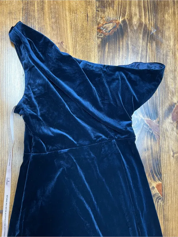 Lulus Coveted Confidence Navy Blue Velvet Asymmetrical Maxi Dress Size Large NWT - Image 8