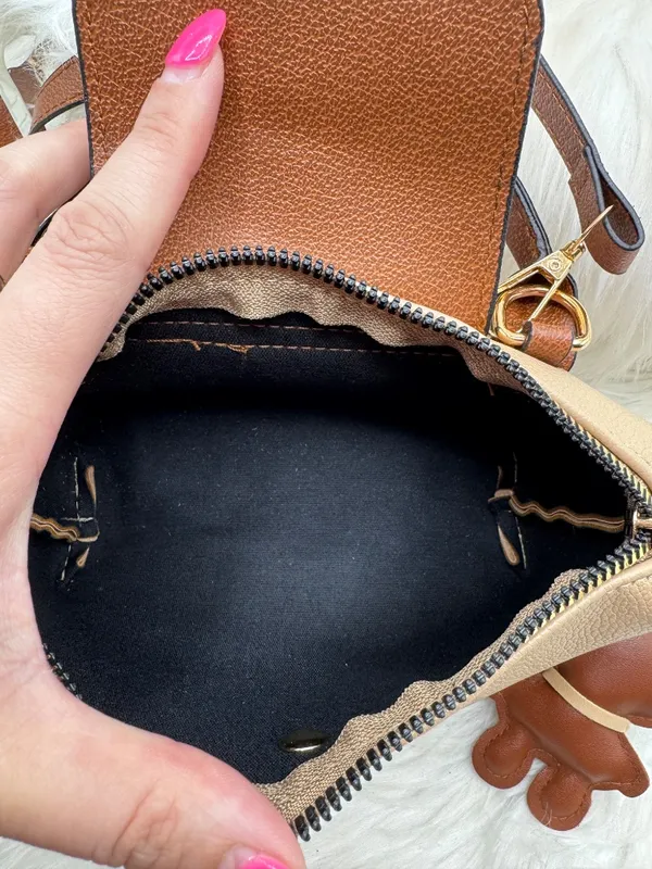 Stella Tan Beige Mini Crossbody Bag w/ Brown Faux Leather Trim & Bunny Charm - Image 3