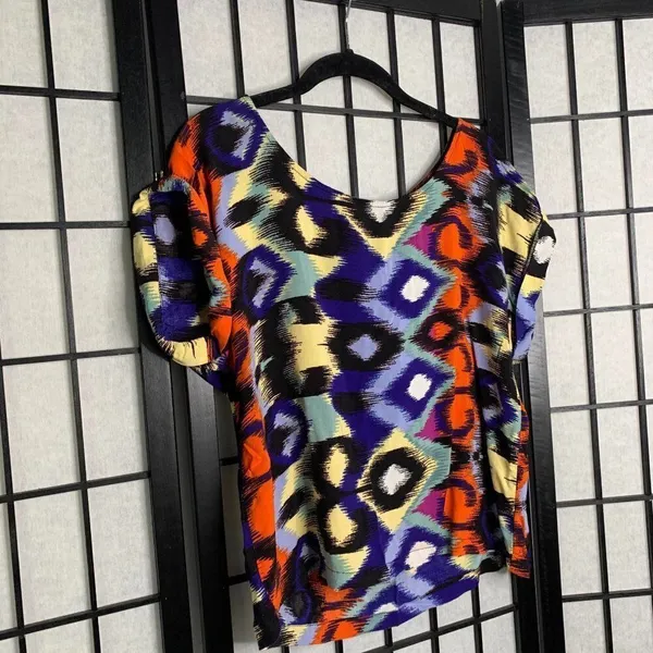 Anthropologie Ella Moss Geometric Zipper Back Oversized Blouse Top Medium - Image 2