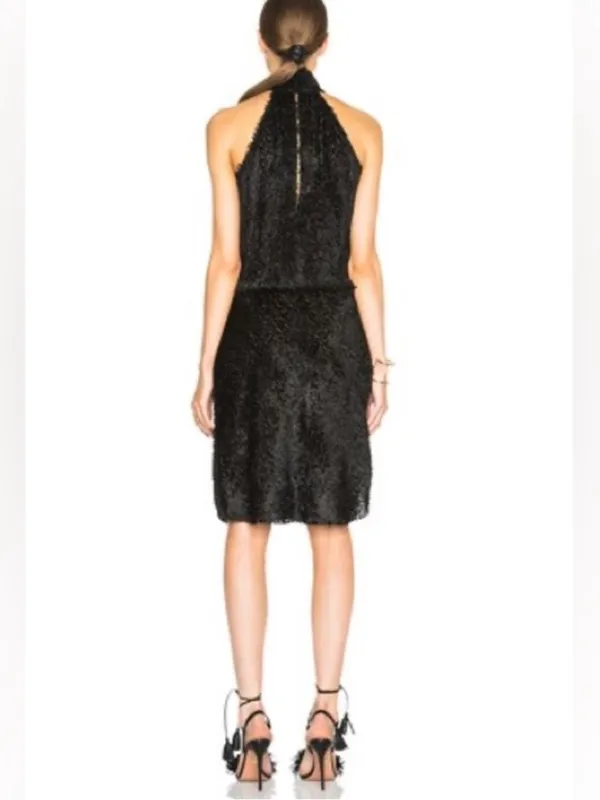 Nili lotan fringe feather halter silk blend dress in black size medium - Image 2