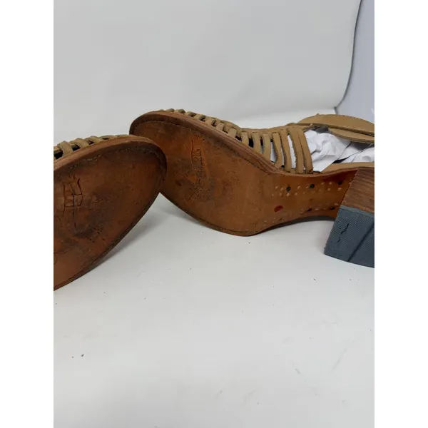Freebird Poisn Huarache Bootie Sandals Tan Leather Woven Block Heel Womens 9 - Image 7