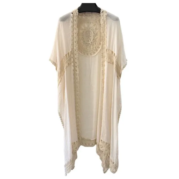 Altar’d State Cream Crochet Trim Midi Boho Festival‎ Kimono Kaftan XS Coverup - Image 5
