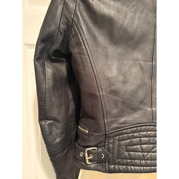 ZARA Trafaluc Genuine Leather Moto Medium Jacket Black Cropped Biker Y2K goth - Image 6