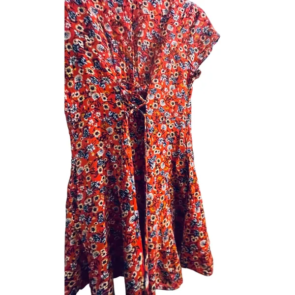 B-O-G Collective Orange Floral Button Front Lace Up‎ Back Mini Dress Small - Image 7