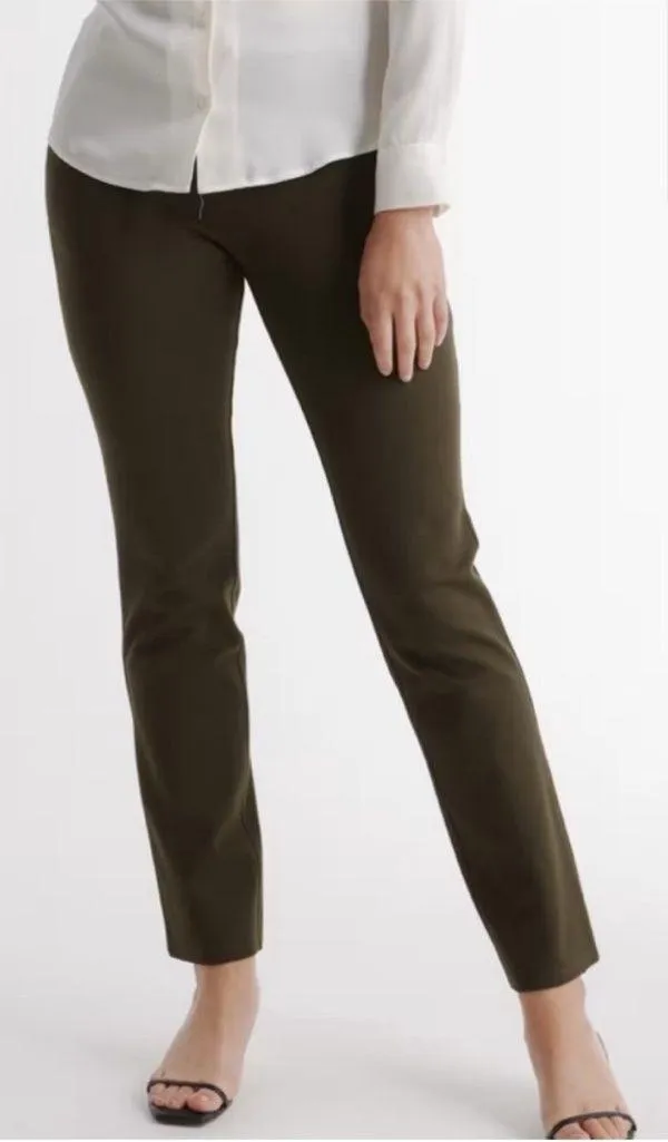 QUINCE Ultra-Stretch Ponte Straight Leg‎ Pants Olive size Medium Petite - Image 2