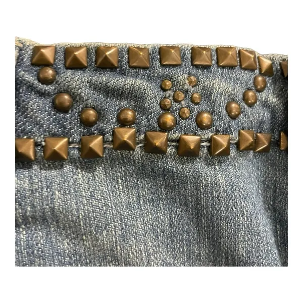 7 For All Mankind Flare Sz 28 Blue Studded Waist Distressed dark Havana jeans - Image 9