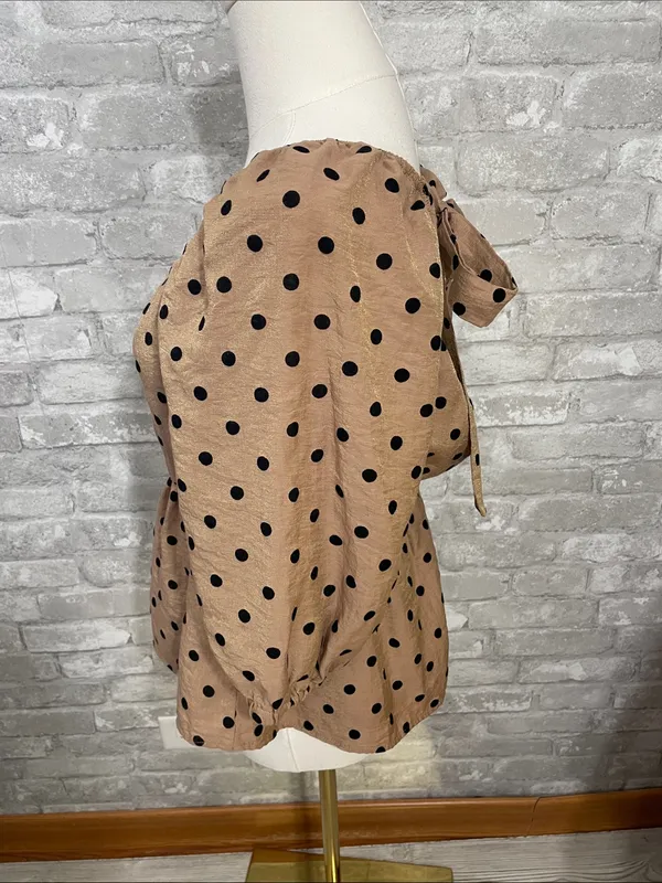 Blu Pepper Brown Polka Dot Peplum Square-Neck Top - Image 2