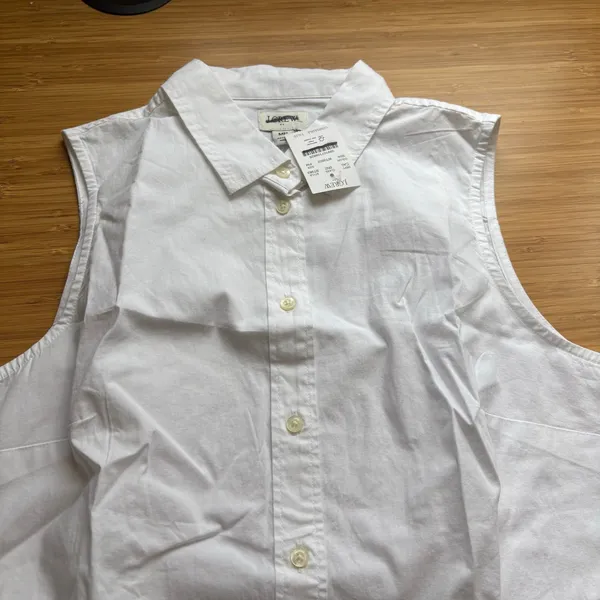 J. Crew White Sleeveless Button Front Cotton Poplin Shirt MP Signature Fit - Image 4