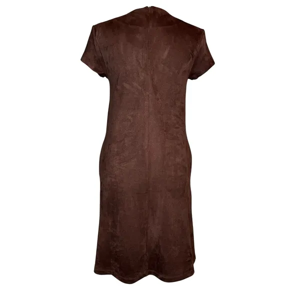 J McLaughlin Dress XS Brown Faux‎ Suede Swing Short Sleeve Pockets Minimalist - Image 6