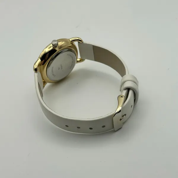 Women’s Gold-tone Crystal Bezel Mother Pearl Dial White Band Minimalist Watch - Image 5