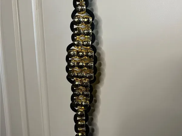 Vintage Ann Taylor 90s Black Braided Rope Gold Bead Belt Medium - Image 3