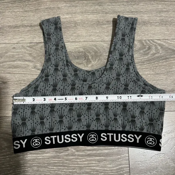 Stüssy Women Gray Crown Pattern Crop Sport Athletic Bra Size L‎ - Image 10