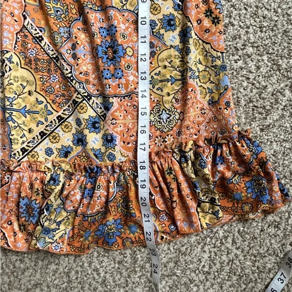 🦋 Melloday Off the Shoulder Orange Yellow Paisley Mid Sleeve Boho Blouse Medium - Image 5