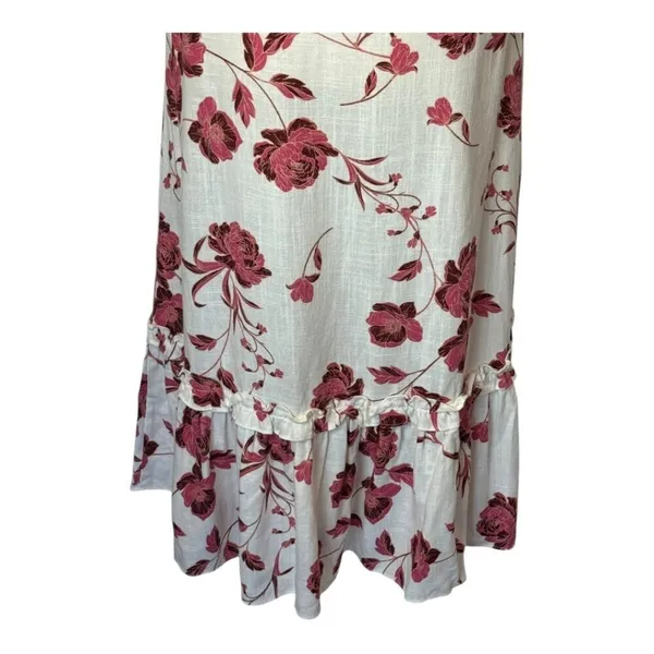 Misa Los Angeles Dress‎ Women XS White Red Abstract Peony Floral Linen Oona Midi - Image 6