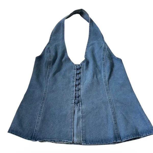 Shein Dazy Women Blue Denim Halter Top Button Front Backless Vest Size L | 0351 - Image 7