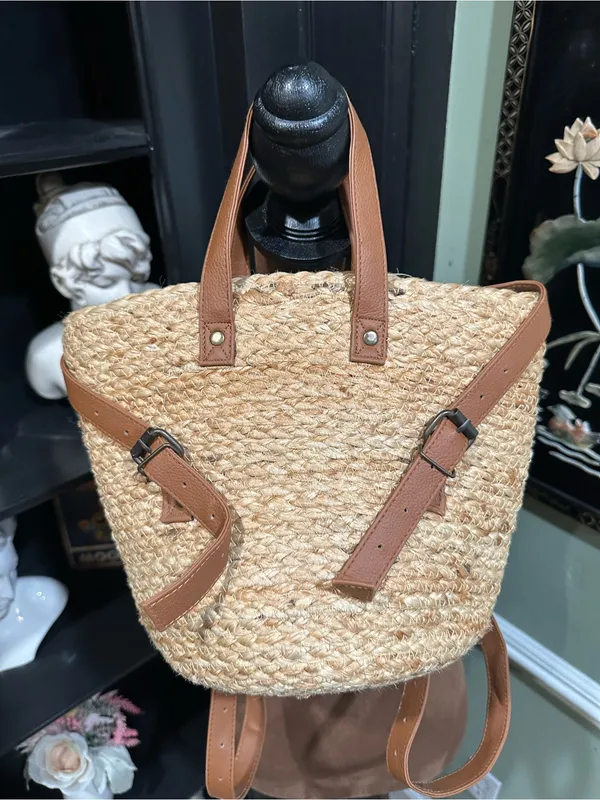 XIX Palms Shorebreak Woven Jute Cooler Backpack – Convertible Straw Bag - Image 2