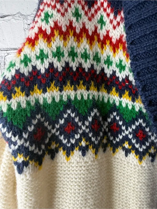 American Eagle Navy & Cream Fair Isle Shawl Collar Women’s Sweater Cardigan med - Image 5