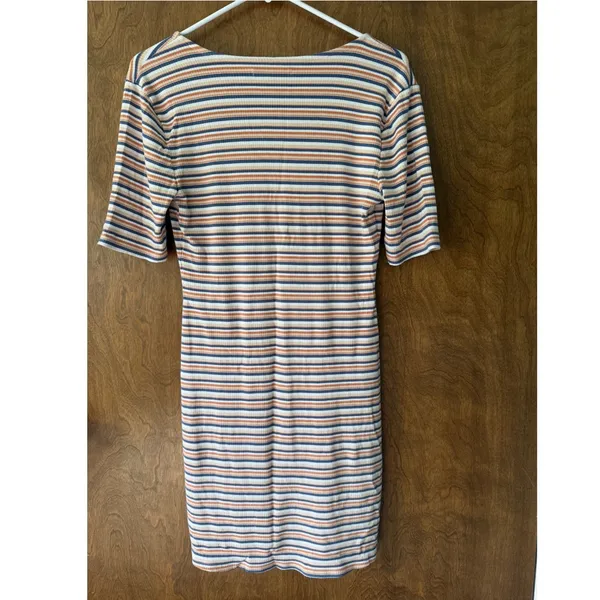 Abercrombie & Fitch Sz M Ribbed Striped Quarter Sleeve Button Front Dress Soft - Image 4