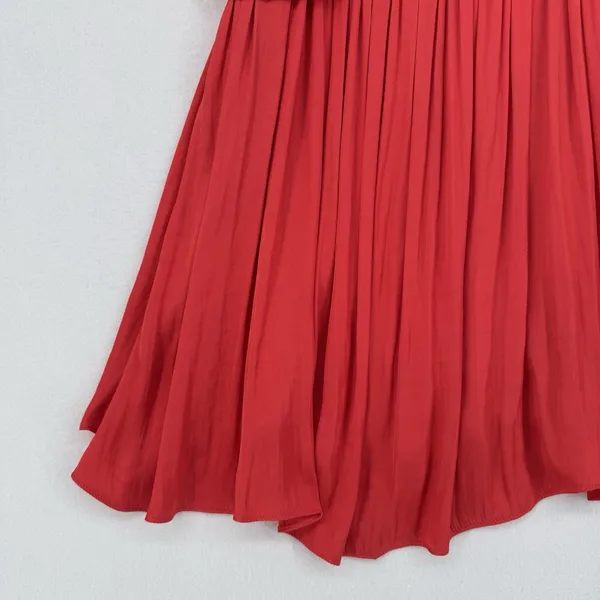 House of Harlow 1960 Dress Large Red Ruched Pleated Mini Keyhole Cocktail - Image 5