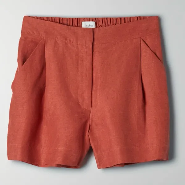 Aritzia Wilfred Fable‎ High-Rise Pleated Linen Mini Shorts Moroccan Spice Size 2 - Image 5