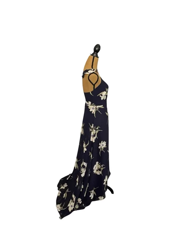 Lulus All Mine Wrap Maxi Dress XXS Navy Blue Floral High Slit Wedding Guest NWT - Image 4