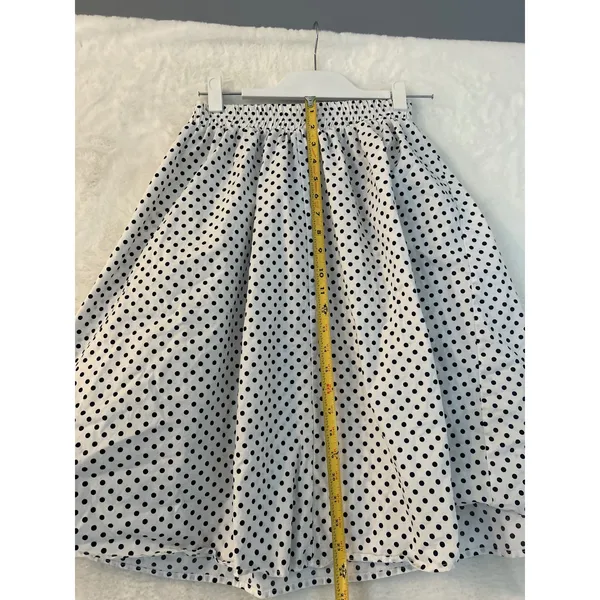 See You Monday Polka Dot Midi Skirt White Black Elastic‎ Waist Tie Belt Medium - Image 4