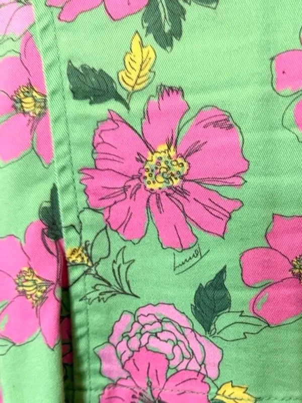 Tommy Hilfiger Y2K Green & Pink Floral Blazer W/Tie Waist Sz XS - Image 6