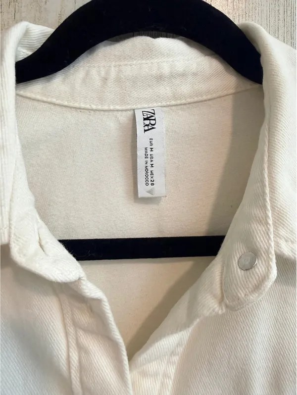ZARA White Denim Ruffle Western Shirt Jacket Shacket Size M - Image 3