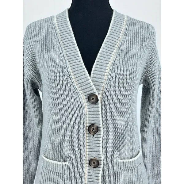 Coquette Chunky Knit‎ Cardigan Blue Gray 100% Cotton Soft Girl Coastal Prep XS - Image 3