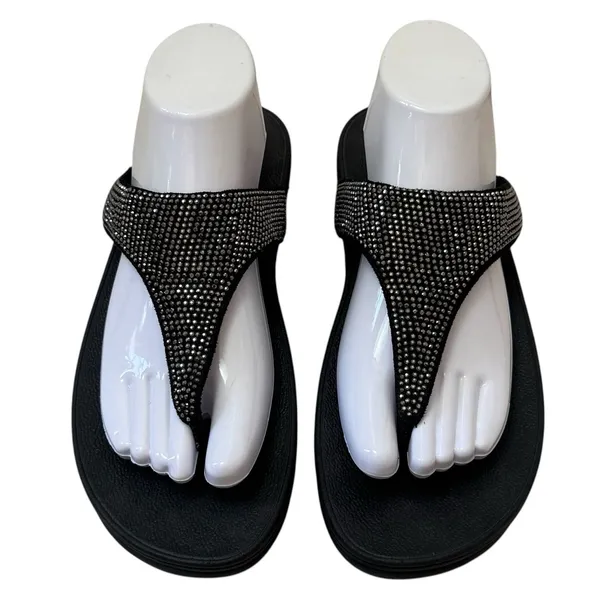 Fitflop‎ Black Silver Beaded Platform Sandal Capsule Breathable Comfort 9 - Image 5