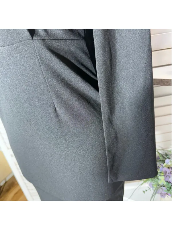 Dance & Marvel rare elegant sexy cape black mini dress deep v neck cocktail sz S - Image 12