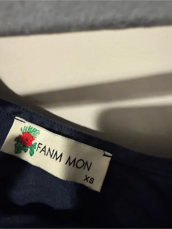 FANM MON Navy Linen Mini Dress with Floral Embroidery | XS - Image 4