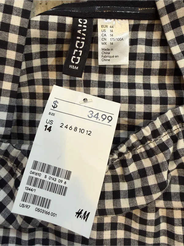 H&M Black and White Gingham Mini Dress with Ruffle Detail - Image 3