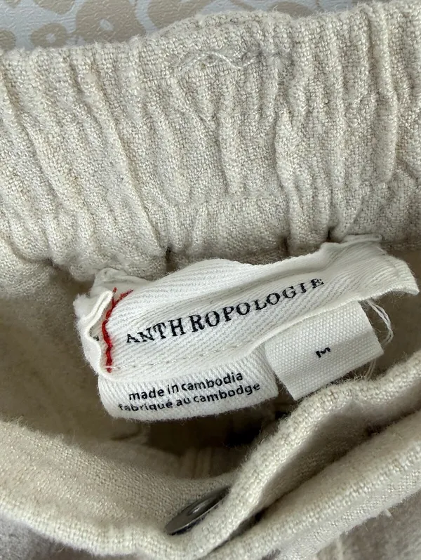 By Anthropologie Cream Linen Blend Beach Cargo Pants - Size - Medium - Image 5