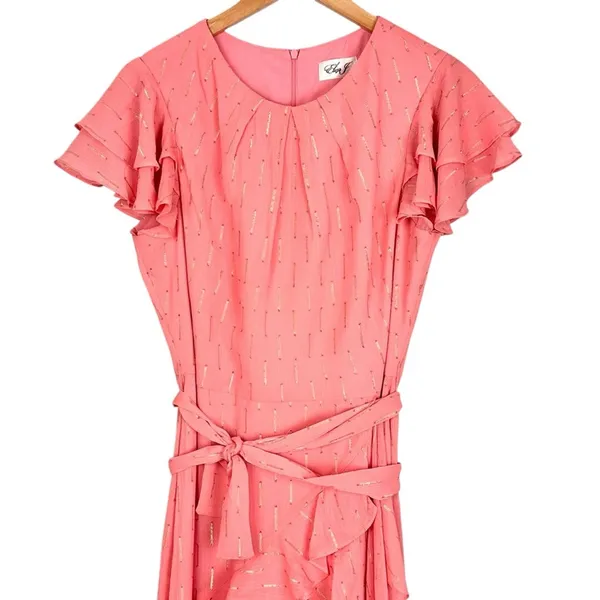 Eliza J Metallic Ruffle Fill Coupe High Low Maxi Gown Pink Rose Size 12 Romantic - Image 4