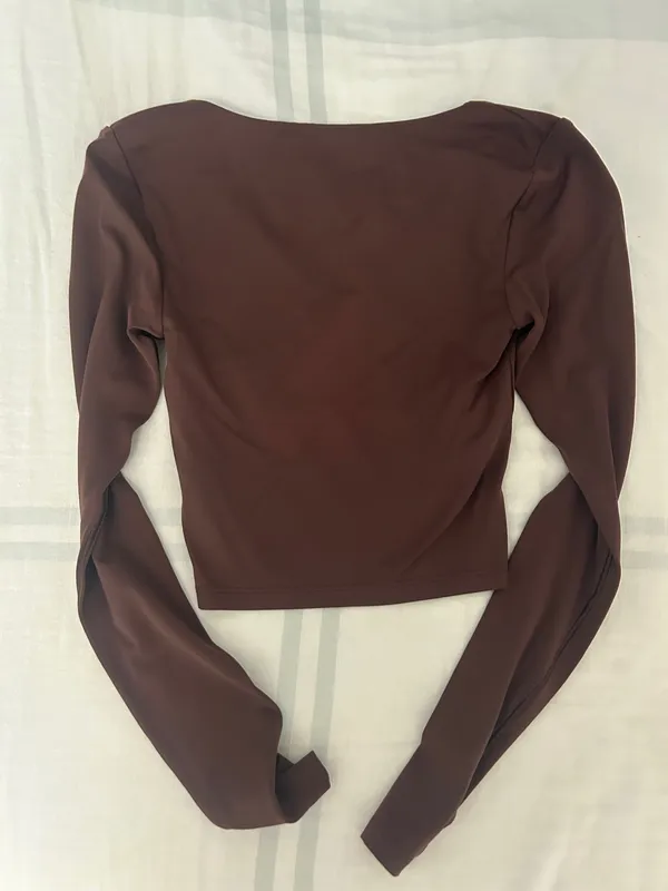 Aerie OFFLINE by Long Sleeve Cropped Top Seamless Brown - Image 2