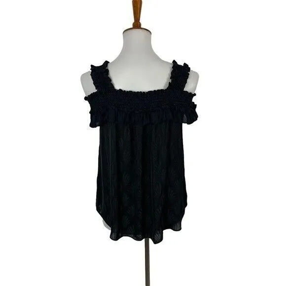 Anthropologie Black Smocked Ruffle Strap Sleeveless Textured‎ Boho Tank Top S - Image 5
