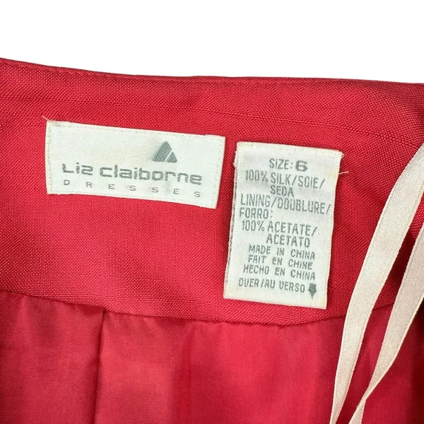 Vintage 90s Liz Claiborne 100% Silk Red Skirt Suit Set Bow Embroidery Size 6‎ - Image 8