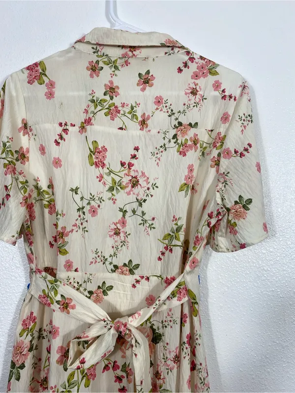 Floral Button-Front Midi Dress in Cream and Pink Size M - Image 9
