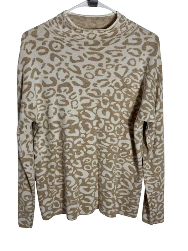 J. McLaughlin Animal Print Elsie Mock Neck Sweater Size M Neutral Leopard - Image 8