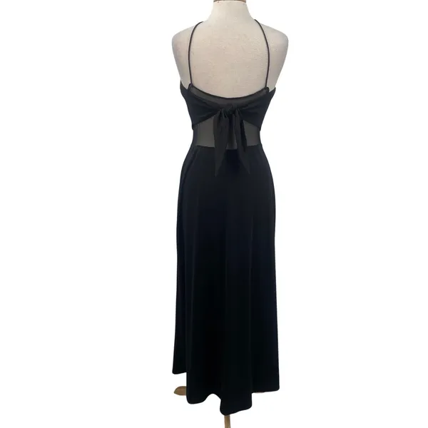 Vintage 90s Y2k Dave & Johnny Beaded Halter Neck Gown Sheer Tie Back Black 8 - Image 9