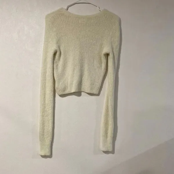 Aeropostale Fuzzy Cropped Cardigan XS Cream Soft Girl Cozy Sweater - Image 3