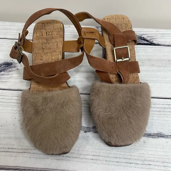 Kork-Ease Wendy Taupe Rust Fur Suede Combo‎ Fabric Platform Sandals 9 - Image 2