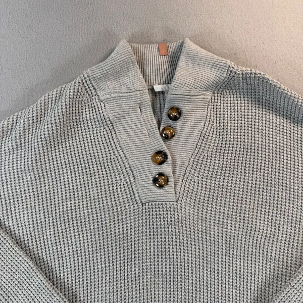 Lunya Good In Bed Organic Cotton Silk Waffle Knit Henley Sweater Grey XS/S - Image 2