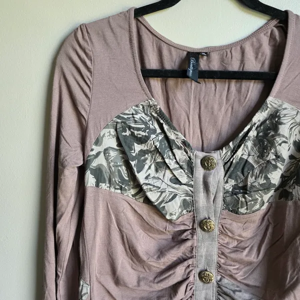 BKE Boutique Pieced Mixed Media Print Long Sleeve Blouse Chuny Buttons Sixe XL - Image 4