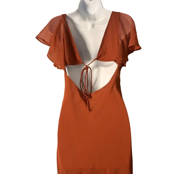ASOS DESIGN Maxi Dress 6 Rust Orange Lace Ruffle Cutout Back Romantic Boho - Image 5