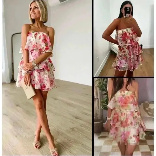 NWT Abercrombie and Fitch Organza Tiered Strapless Mini Dress Size Medium - Image 3